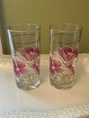 Vintage pink orchid floral tumblers manufactured by Cerve in Italy Set of 2